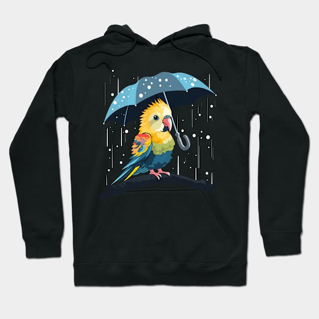 Cockatiel Rainy Day With Umbrella Hoodie by JH Mart